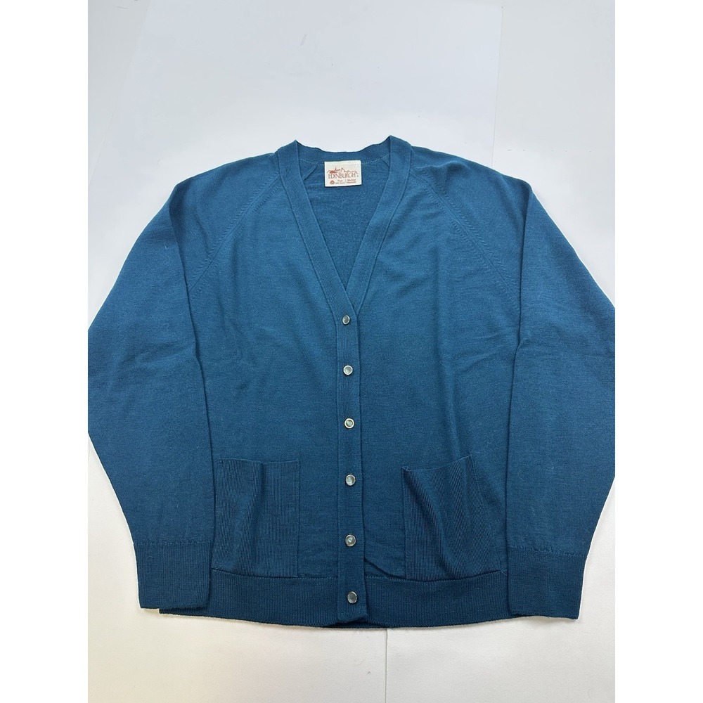Vintage Edinburgh 100% Lambswool Long Sleeve Cardigan Teal Size 38 Medium